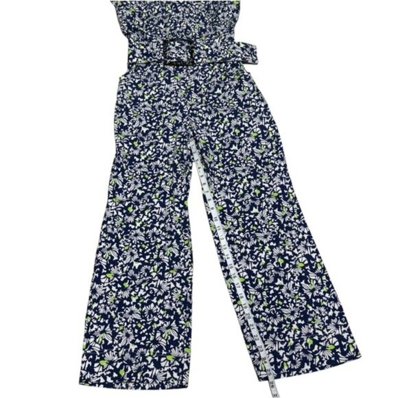 Tanya Taylor Avalon Blue Floral Linen Blend Jumpsuit Size 6 Pockets Flutter - Picture 9 of 10